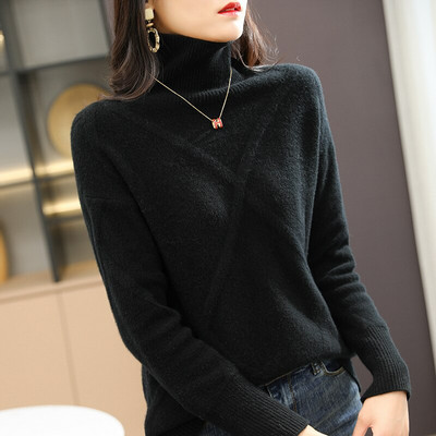 LONGMING Ženski pulover s dolčevitom 100% merino vunom Zimski topli pleteni pulover Džemperi Ženski džemperi od kašmira Pletene majice