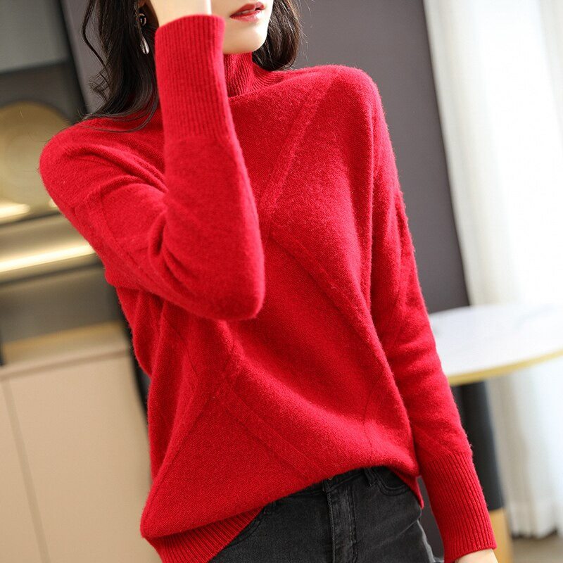 LONGMING Ženski pulover s dolčevitom 100% merino vunom Zimski topli pleteni pulover Džemperi Ženski džemperi od kašmira Pletene majice