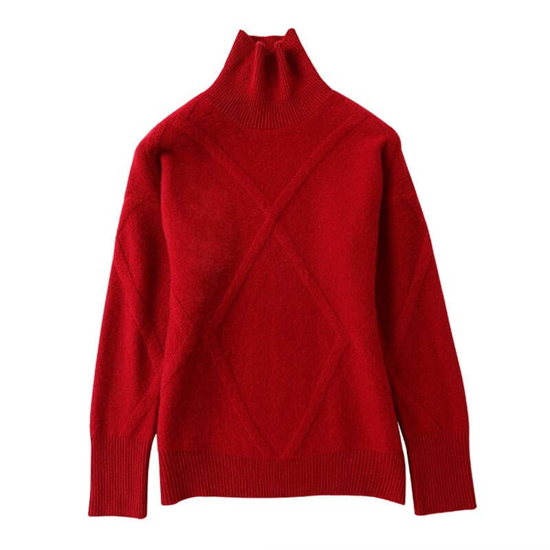 LONGMING Ženski pulover s dolčevitom 100% merino vunom Zimski topli pleteni pulover Džemperi Ženski džemperi od kašmira Pletene majice