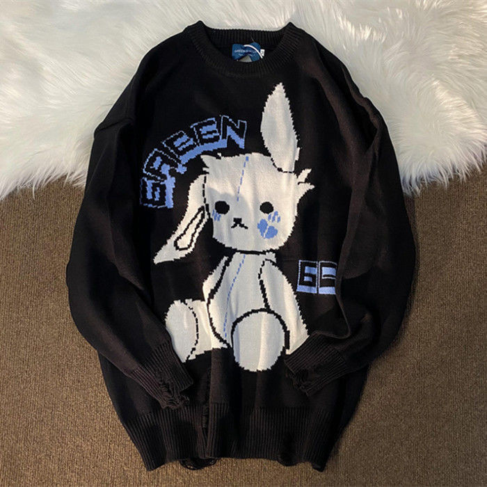 Πλεκτό πουλόβερ χειμωνιάτικο Νέο Πουλόβερ Ζευγάρι Κουνέλι Ρετρό Ιαπωνικό τεμπέλικο στυλ Χαλαρά ρούχα Super Fire casual γυναικεία ρούχα