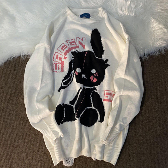 Πλεκτό πουλόβερ χειμωνιάτικο Νέο Πουλόβερ Ζευγάρι Κουνέλι Ρετρό Ιαπωνικό τεμπέλικο στυλ Χαλαρά ρούχα Super Fire casual γυναικεία ρούχα