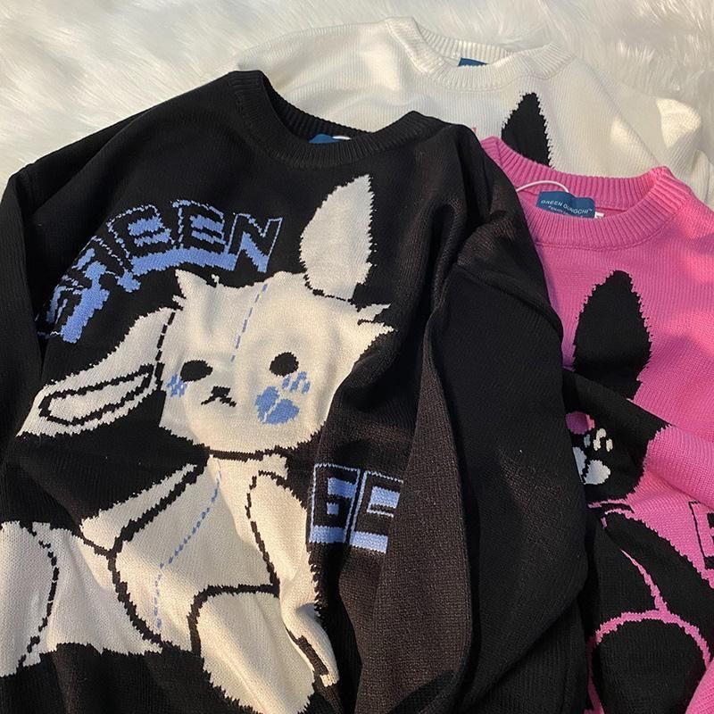 Πλεκτό πουλόβερ χειμωνιάτικο Νέο Πουλόβερ Ζευγάρι Κουνέλι Ρετρό Ιαπωνικό τεμπέλικο στυλ Χαλαρά ρούχα Super Fire casual γυναικεία ρούχα