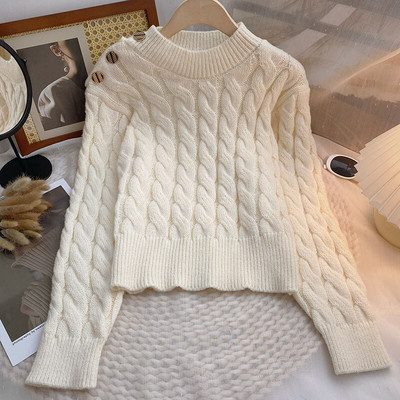 Yitimoky pulover Ženski preveliki džemper Pulover Ljubičasta križana jesen zima 2022. Pletene tople majice s 3 gumba Odjeća s O-izrezom