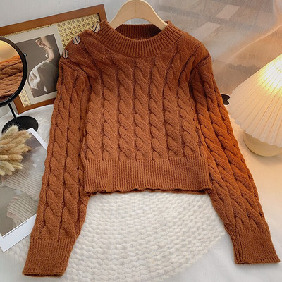 Yitimoky pulover Ženski preveliki džemper Pulover Ljubičasta križana jesen zima 2022. Pletene tople majice s 3 gumba Odjeća s O-izrezom