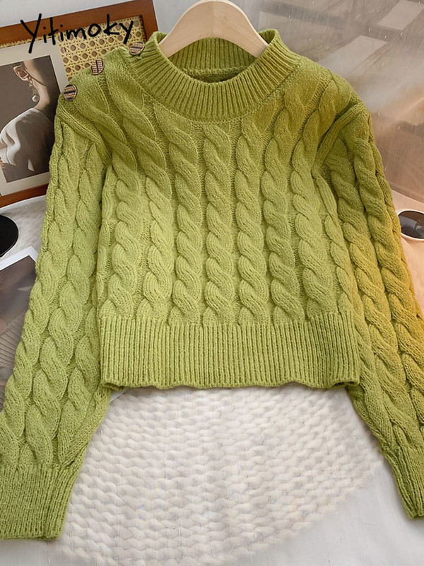 Yitimoky pulover Ženski preveliki džemper Pulover Ljubičasta križana jesen zima 2022. Pletene tople majice s 3 gumba Odjeća s O-izrezom