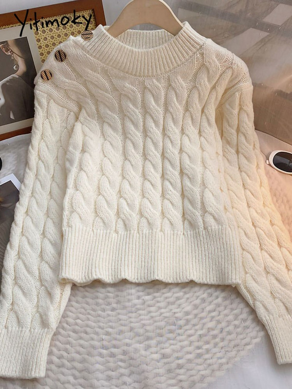 Yitimoky pulover Ženski preveliki džemper Pulover Ljubičasta križana jesen zima 2022. Pletene tople majice s 3 gumba Odjeća s O-izrezom