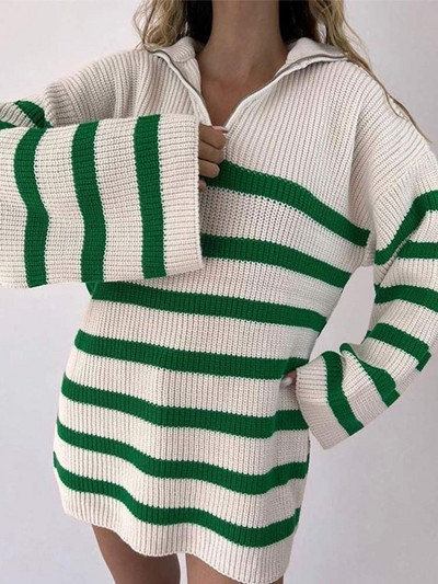 Pleteni pulover s otvorenim ovratnikom, ulična odjeća, široki prugasti džemper, ženske jesenske i zimske 2022., debeli, topli ženski ležerni džemperi