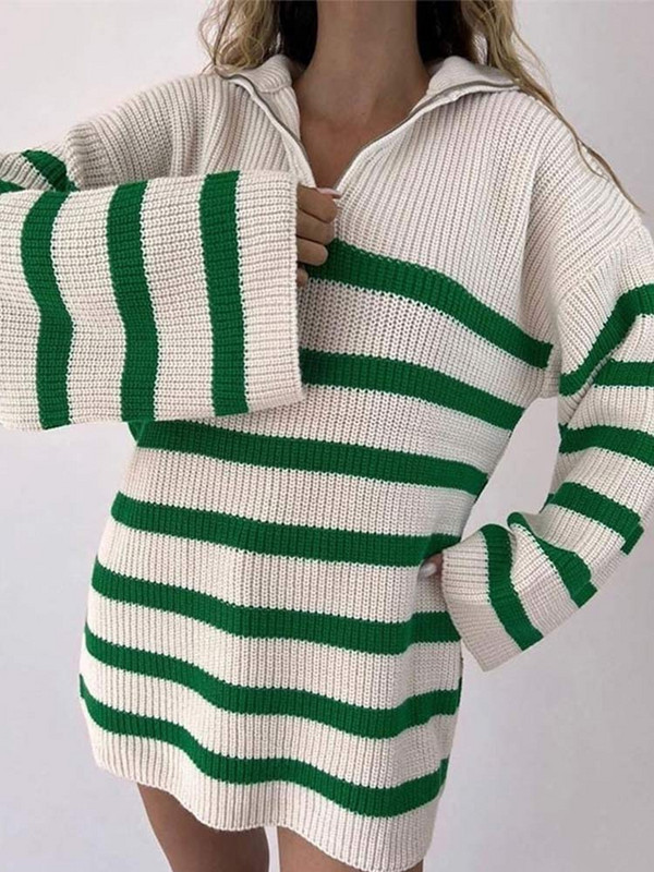 Pleteni pulover s otvorenim ovratnikom, ulična odjeća, široki prugasti džemper, ženske jesenske i zimske 2022., debeli, topli ženski ležerni džemperi
