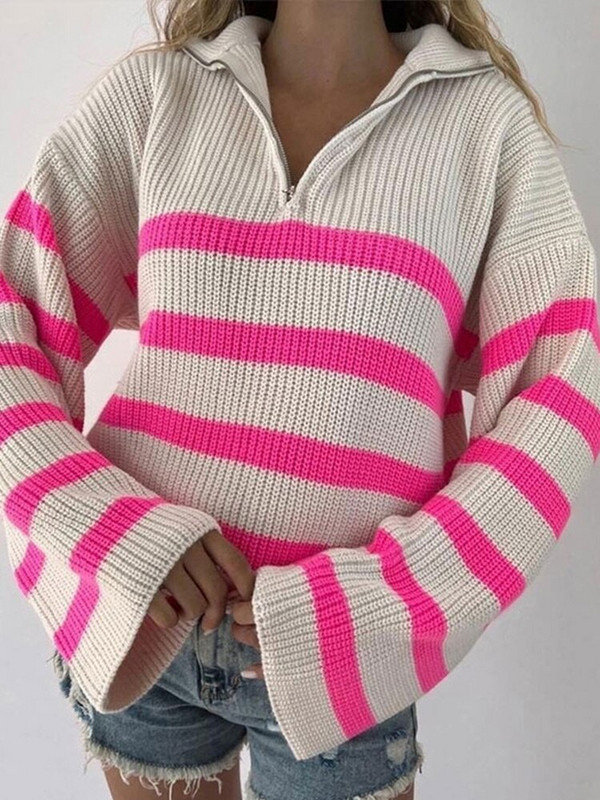 Pleteni pulover s otvorenim ovratnikom, ulična odjeća, široki prugasti džemper, ženske jesenske i zimske 2022., debeli, topli ženski ležerni džemperi