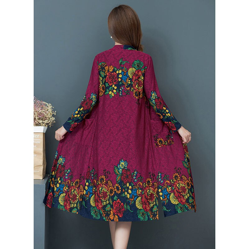 Γυναικεία καμπαρντίνα 2020 Άνοιξη Νέο μακρυμάνικο στάμπα Ζακέτα Μεσήλικας Γυναικεία αντιανεμική Λεπτά πανωφόρια 5XL