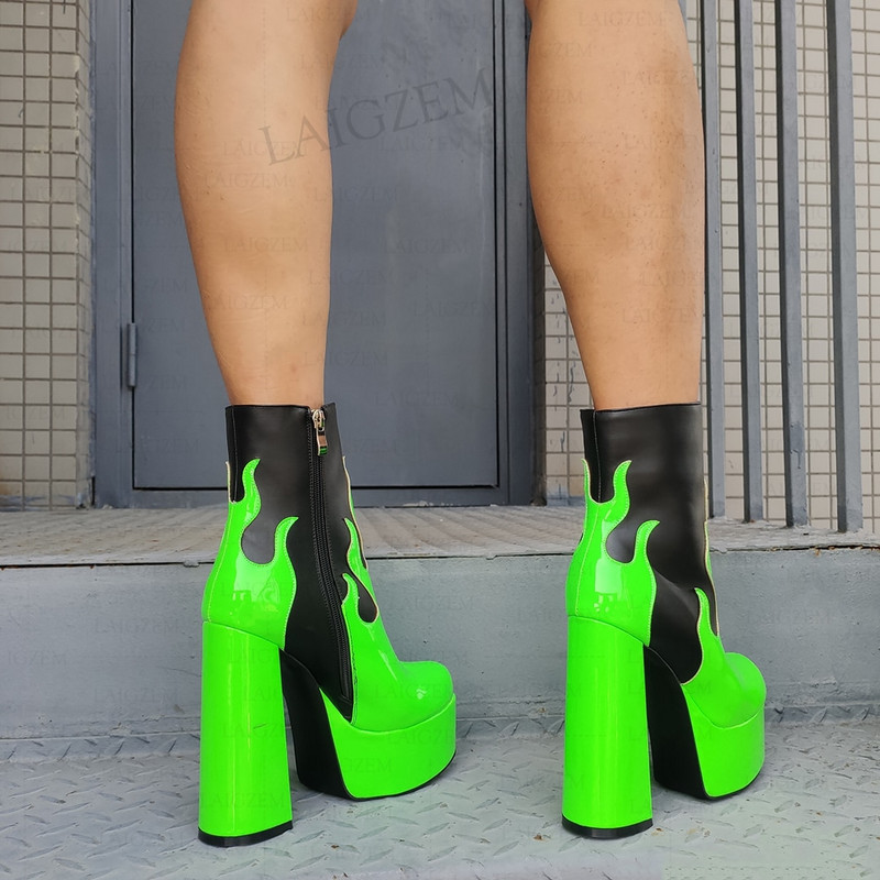 BERZIMER Γυναικείες μπότες με στρογγυλό φερμουάρ Πάτσουκ Φωτιά χοντρά τακούνια Μποτάκια άνετα παπούτσια Γυναικεία μεγάλο μέγεθος 39 43 45 47