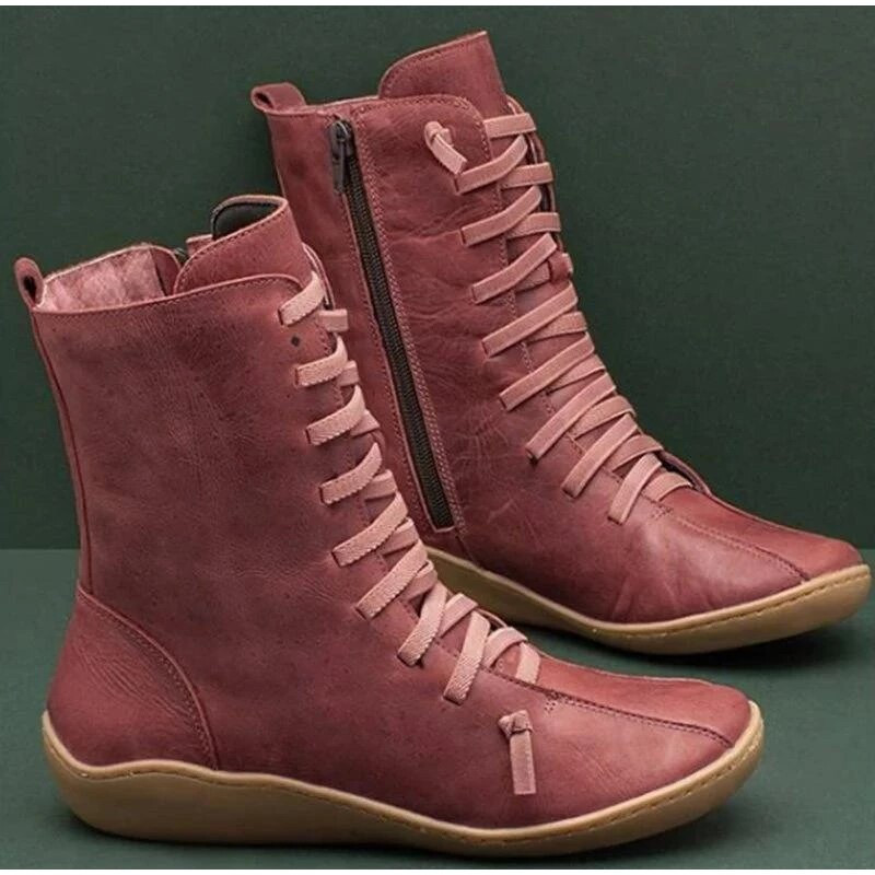 Ženske jesenske vintage čizme s patentnim zatvaračem na vezanje teleće cipele Ženske retro kožne cipele Ženske visoke cipele Ženska ženska modna obuća