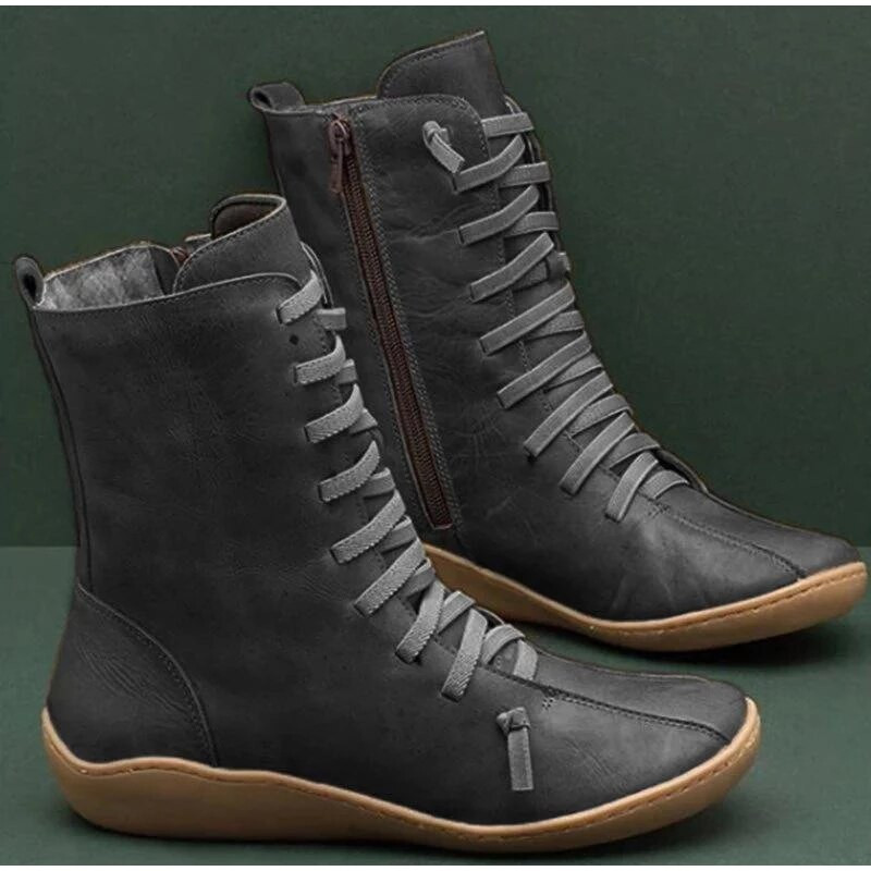 Ženske jesenske vintage čizme s patentnim zatvaračem na vezanje teleće cipele Ženske retro kožne cipele Ženske visoke cipele Ženska ženska modna obuća