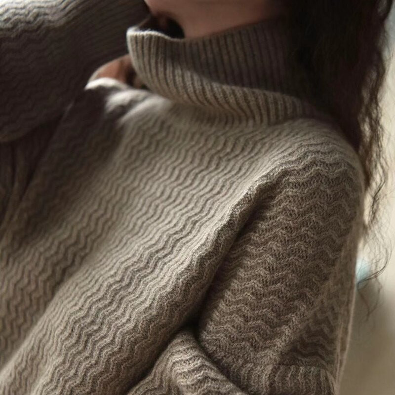 Ženski džemper od kašmira s dolčevitom jesen/zima, novi džemper s visokim ovratnikom od 100% čiste vune, labavi lijeni korejski Keep heat pleteni pulover