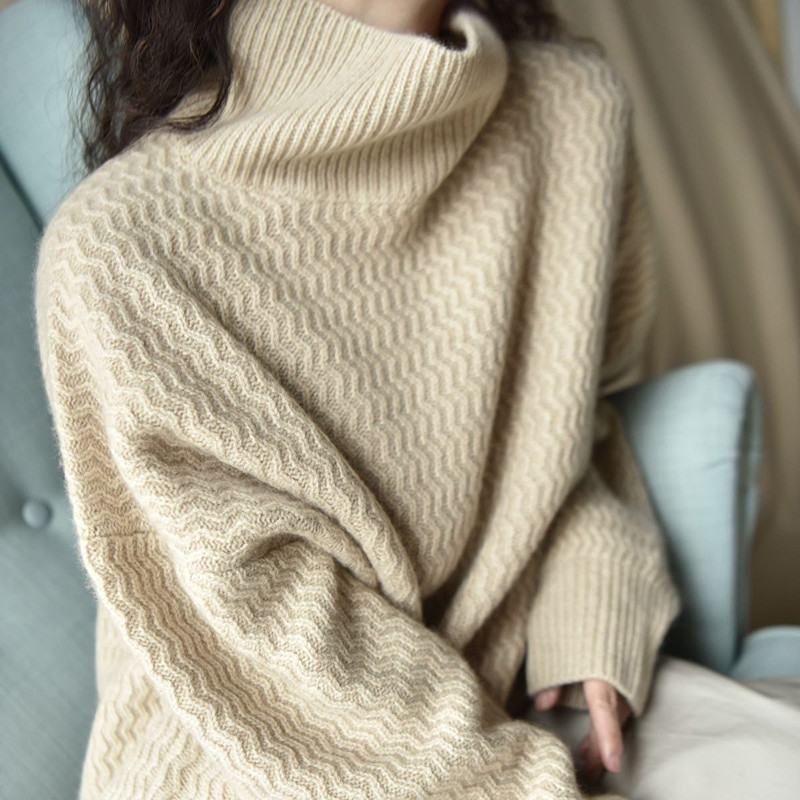 Ženski džemper od kašmira s dolčevitom jesen/zima, novi džemper s visokim ovratnikom od 100% čiste vune, labavi lijeni korejski Keep heat pleteni pulover