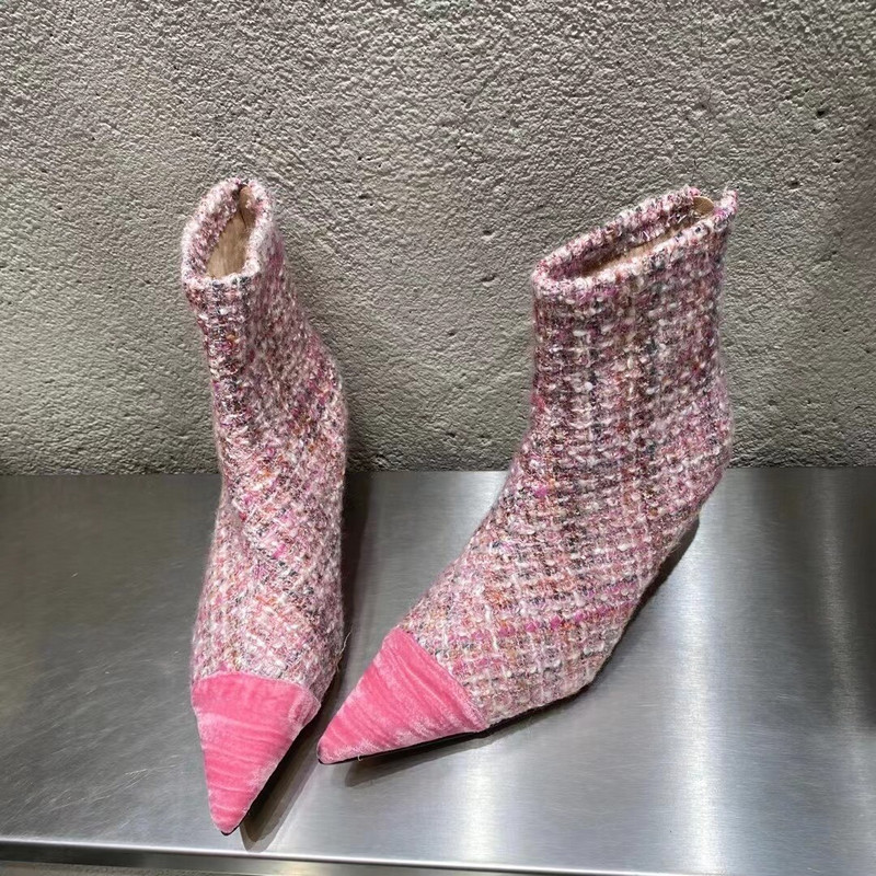 Satenske ženske gležnjače sa špicom 2022. Elegantne ženske zimske kratke čizme, tanke srednje pete, stražnji patentni zatvarač, snježne cipele, cipele veličine 5-39