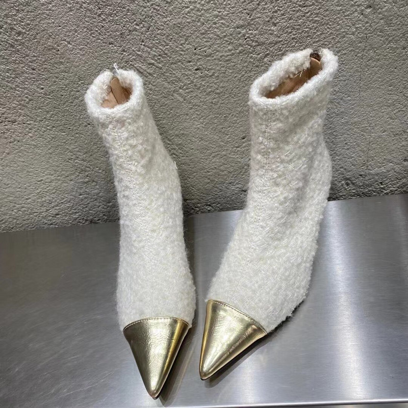 Satenske ženske gležnjače sa špicom 2022. Elegantne ženske zimske kratke čizme, tanke srednje pete, stražnji patentni zatvarač, snježne cipele, cipele veličine 5-39