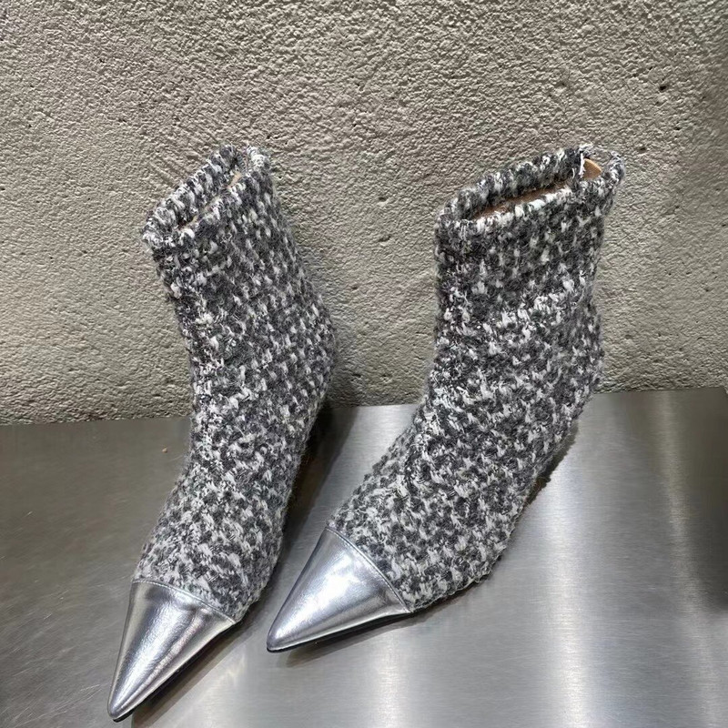 Satenske ženske gležnjače sa špicom 2022. Elegantne ženske zimske kratke čizme, tanke srednje pete, stražnji patentni zatvarač, snježne cipele, cipele veličine 5-39