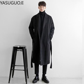 YASUGUOJI vestes Match jostas mētelis mētelis vīriešu ziemas mētelis jauns melns statīvs apkakle garais mētelis vīriešu apģērbs