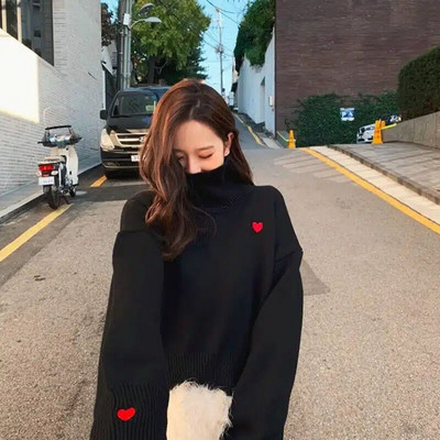 Džemperis ar bruņurupuču apkakli Slinks studentu ar augstu kakla izgriezumu, brīvs džemperis Rudens ziema, jauks ārējais apģērbs Vispārpiemērots, moderns trikotāžas džemperis