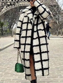 DEAT Fashion Γυναικεία αρνίσια μαλλί Μαύρο και άσπρο Μεγάλο καρό καλύμματα Κουμπί Μακρυμάνικο ίσιο Πανωφόρι Χειμώνας 2022 Νέο 17A2810