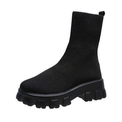 Κάλτσες αστράγαλο Ελαστικές μπότες Designer Solid Platform Snow Boots 2022 Νέα χειμωνιάτικη ζεστή μόδα πλέξιμο με μεσαίο τακούνι Γυναικείες μπότες Chelsea