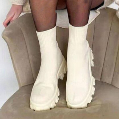 Κάλτσες αστράγαλο Ελαστικές μπότες Designer Solid Platform Snow Boots 2022 Νέα χειμωνιάτικη ζεστή μόδα πλέξιμο με μεσαίο τακούνι Γυναικείες μπότες Chelsea
