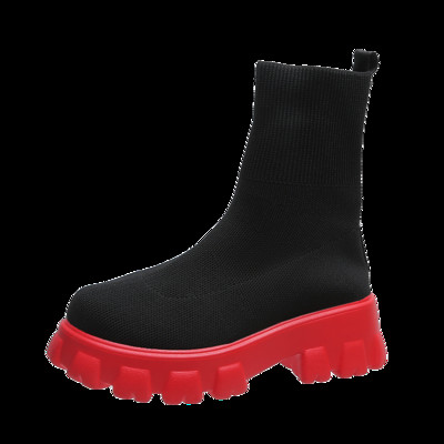 Κάλτσες αστράγαλο Ελαστικές μπότες Designer Solid Platform Snow Boots 2022 Νέα χειμωνιάτικη ζεστή μόδα πλέξιμο με μεσαίο τακούνι Γυναικείες μπότες Chelsea