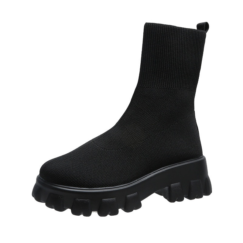 Κάλτσες αστράγαλο Ελαστικές μπότες Designer Solid Platform Snow Boots 2022 Νέα χειμωνιάτικη ζεστή μόδα πλέξιμο με μεσαίο τακούνι Γυναικείες μπότες Chelsea