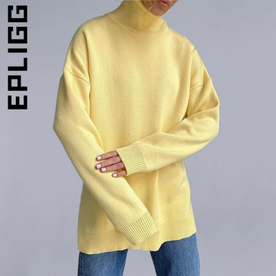 Epligg sieviešu džemperis ar apkakli, trikotāžas modes, mīksti, vienkārši sieviešu džemperi.