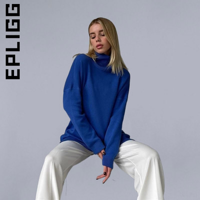 Epligg sieviešu džemperis ar apkakli, trikotāžas modes, mīksti, vienkārši sieviešu džemperi.