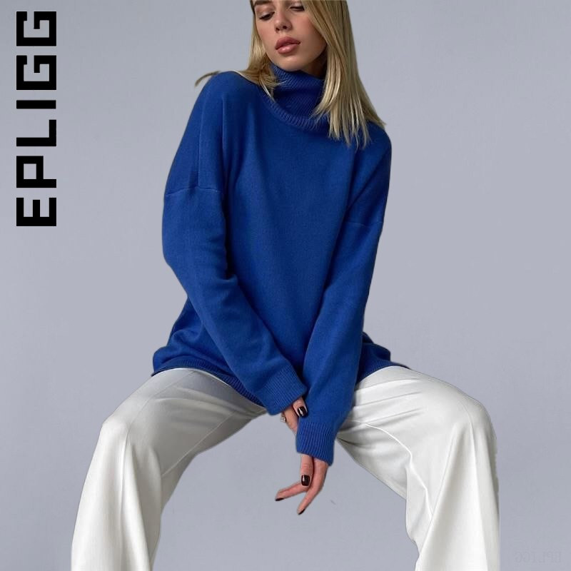 Epligg sieviešu džemperis ar apkakli, trikotāžas modes, mīksti, vienkārši sieviešu džemperi.