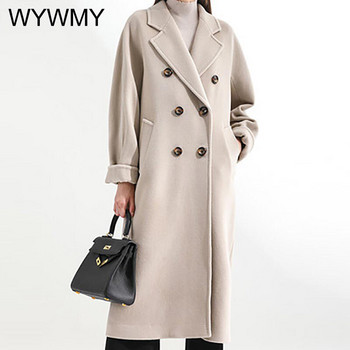 WYWMY Φθινοπωρινή χειμερινή καμπαρντίνα Slim Double Breasted Cashmere Coat Γυναικεία καμπαρντίνα Μακριά γυναικεία Windbreakers Γυναικεία πανωφόρια