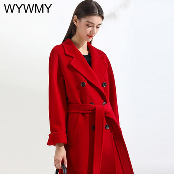 WYWMY Φθινοπωρινή χειμερινή καμπαρντίνα Slim Double Breasted Cashmere Coat Γυναικεία καμπαρντίνα Μακριά γυναικεία Windbreakers Γυναικεία πανωφόρια