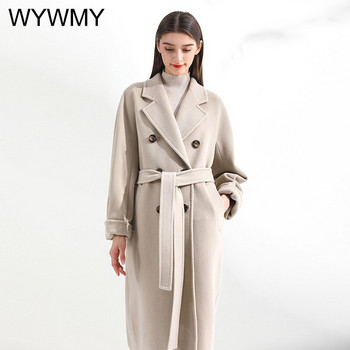 WYWMY Φθινοπωρινή χειμερινή καμπαρντίνα Slim Double Breasted Cashmere Coat Γυναικεία καμπαρντίνα Μακριά γυναικεία Windbreakers Γυναικεία πανωφόρια