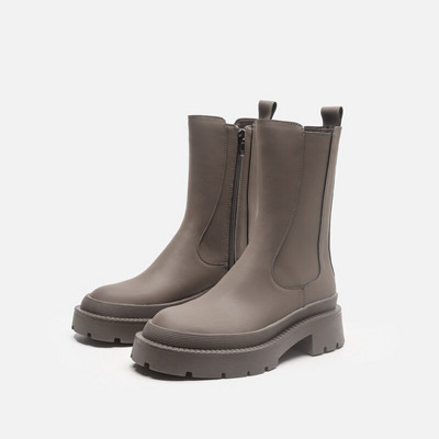 2023. gada modes dizaineru platformas zābaki Sieviešu puszābaki ar biezu papēžu sānu rāvējslēdzēju Sievietēm rudens ziemas īsi INS stila zābaki