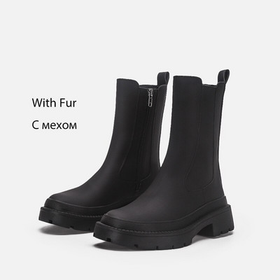 2023. gada modes dizaineru platformas zābaki Sieviešu puszābaki ar biezu papēžu sānu rāvējslēdzēju Sievietēm rudens ziemas īsi INS stila zābaki