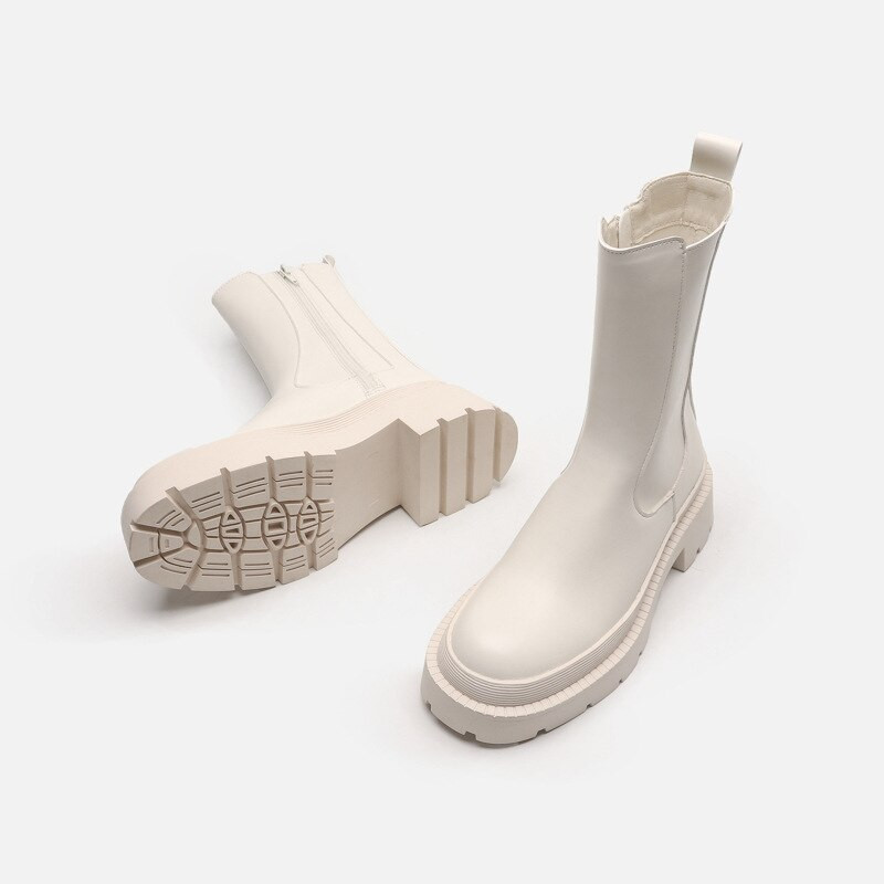 2023. gada modes dizaineru platformas zābaki Sieviešu puszābaki ar biezu papēžu sānu rāvējslēdzēju Sievietēm rudens ziemas īsi INS stila zābaki