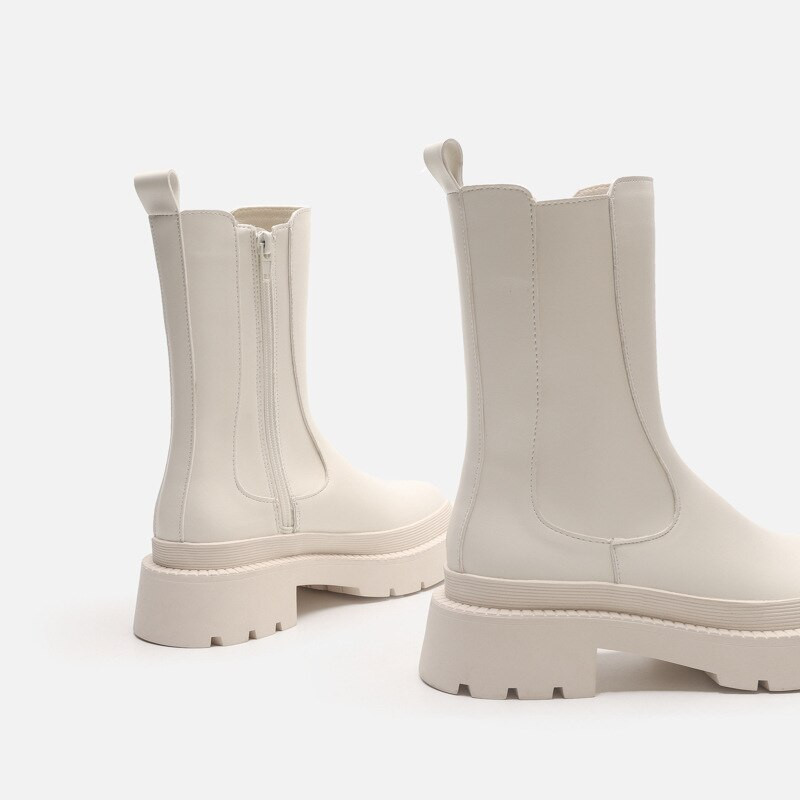 2023. gada modes dizaineru platformas zābaki Sieviešu puszābaki ar biezu papēžu sānu rāvējslēdzēju Sievietēm rudens ziemas īsi INS stila zābaki