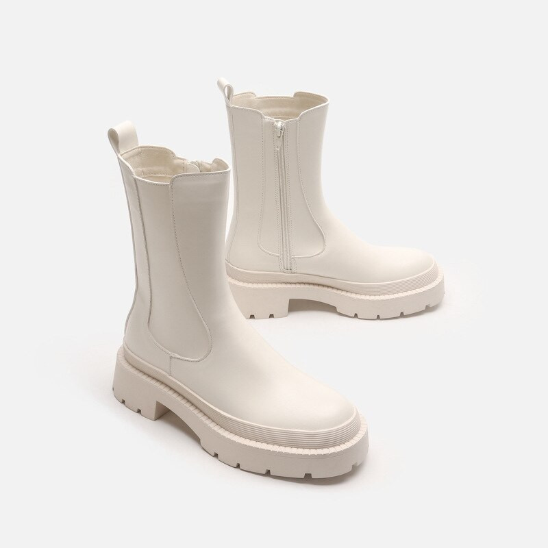 2023. gada modes dizaineru platformas zābaki Sieviešu puszābaki ar biezu papēžu sānu rāvējslēdzēju Sievietēm rudens ziemas īsi INS stila zābaki