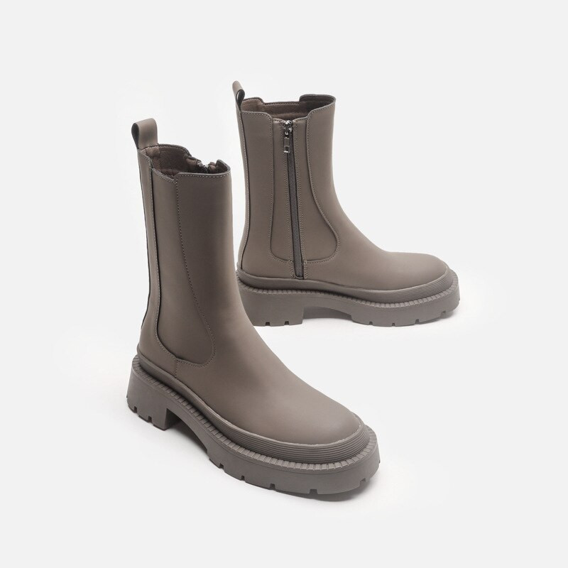 2023. gada modes dizaineru platformas zābaki Sieviešu puszābaki ar biezu papēžu sānu rāvējslēdzēju Sievietēm rudens ziemas īsi INS stila zābaki