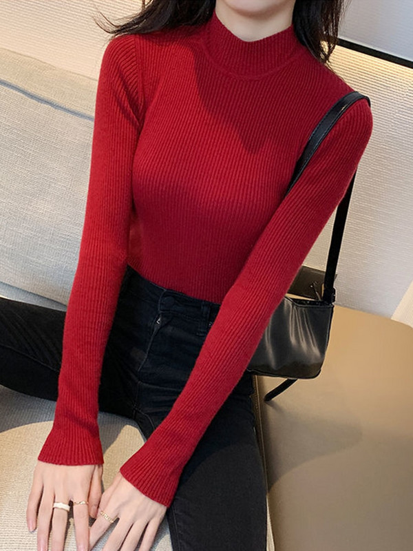 JMPRS Απλό Γυναικείο Πουλόβερ Χειμερινός γιακάς Μόδα Πουλόβερ Ελαστικό πλεκτό Γυναικείο Jumper Casual Μασίφ Μαύρο Γυναικείο Βασικό Μπλουζ