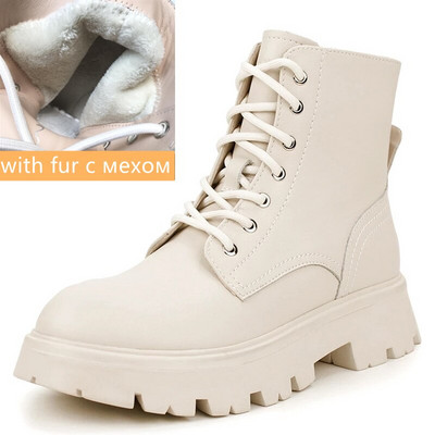 Ženske čizme za snijeg i krzno Zima Jesen Motociklističke čamce na vezanje Ženske britanske Dnevne gležnjeve Punk 34-42