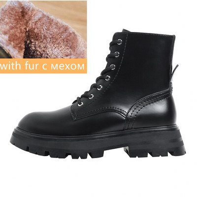 Ženske čizme za snijeg i krzno Zima Jesen Motociklističke čamce na vezanje Ženske britanske Dnevne gležnjeve Punk 34-42