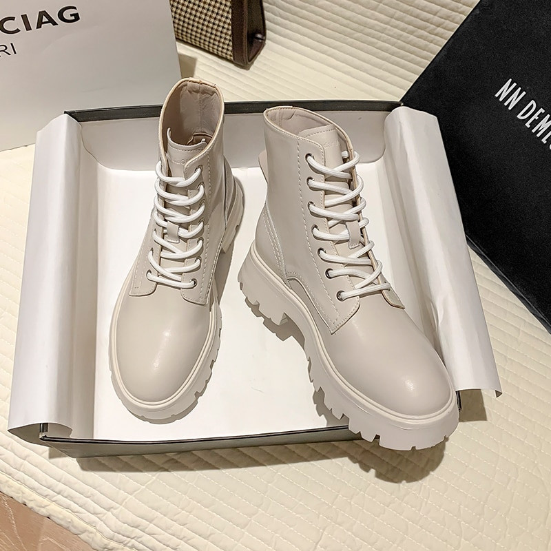 Ženske čizme za snijeg i krzno Zima Jesen Motociklističke čamce na vezanje Ženske britanske Dnevne gležnjeve Punk 34-42