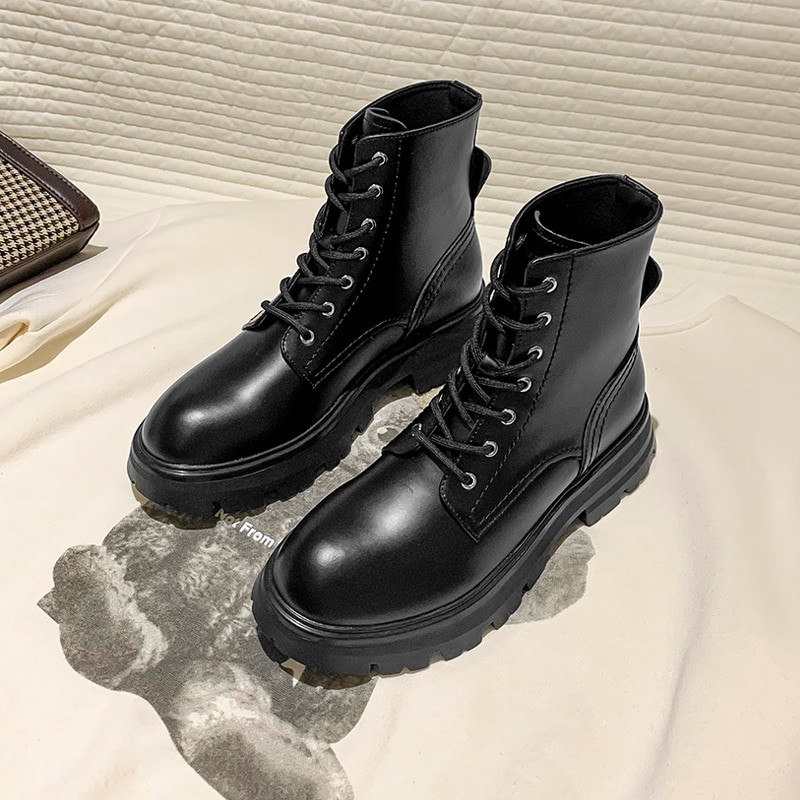 Ženske čizme za snijeg i krzno Zima Jesen Motociklističke čamce na vezanje Ženske britanske Dnevne gležnjeve Punk 34-42