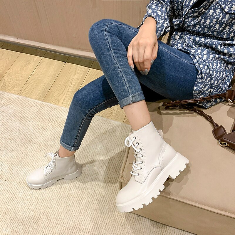 Ženske čizme za snijeg i krzno Zima Jesen Motociklističke čamce na vezanje Ženske britanske Dnevne gležnjeve Punk 34-42