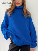 Ležerne široke pletene veste s dolčevitima Ženske zimske debljine Tople majice dugih rukava Ženske jednobojne ulične džempere