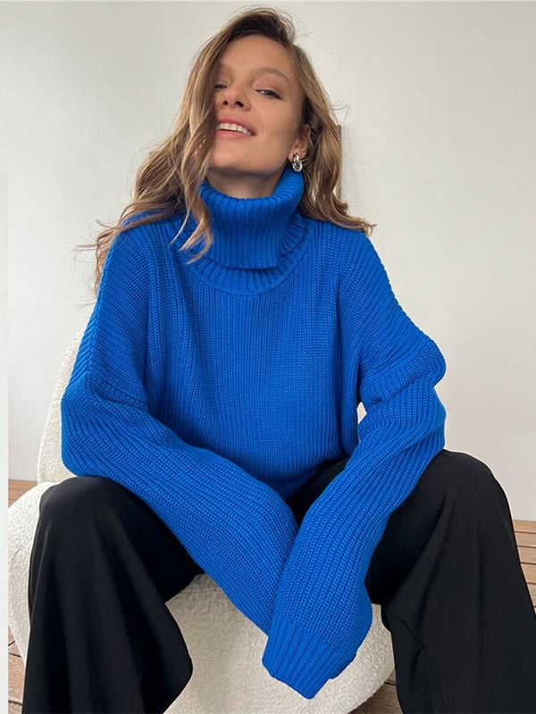 Ležerne široke pletene veste s dolčevitima Ženske zimske debljine Tople majice dugih rukava Ženske jednobojne ulične džempere