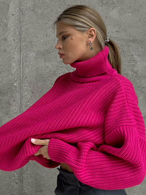 Ležerne široke pletene veste s dolčevitima Ženske zimske debljine Tople majice dugih rukava Ženske jednobojne ulične džempere